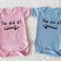He Did It, She Did It Twin Baby Vests, thumbnail 3 of 9