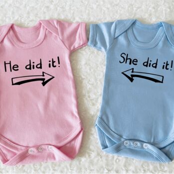 He Did It, She Did It Twin Baby Vests, 3 of 9
