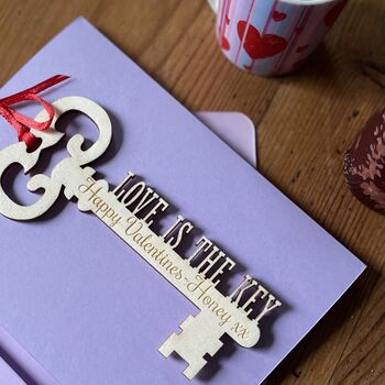 Personalised Love Is The Key Valentines Keepsake Card, 3 of 10