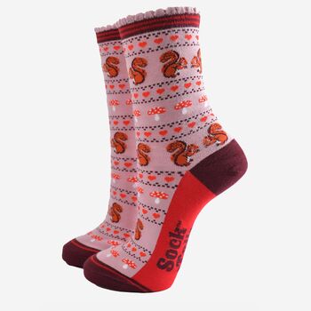 Women's Bamboo Socks Red Squirrel Fair Isle, 2 of 5