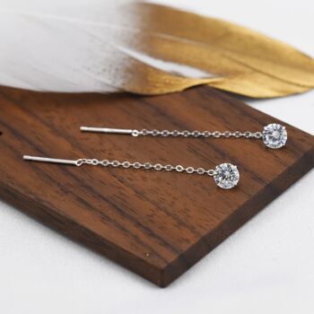 Cz Crystal Threader Earrings In Sterling Silver, 7 of 11