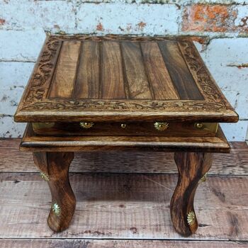 Wooden Gift For Mum; Farmhouse Indian Floral Carved Foot Stool / Low Table, 6 of 6