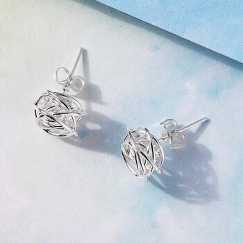 Intricately Woven Sterling Silver Nest Inspired Long Drop Earrings, 3 of 11