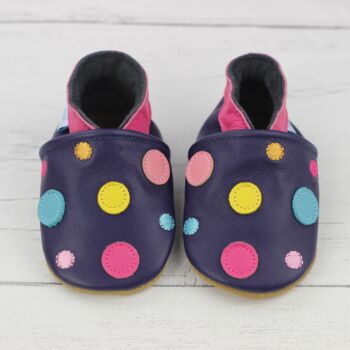Dotty Fish Navy Spotty Dotty Soft Leather Baby Shoes With Barefoot Soles, 2 of 11