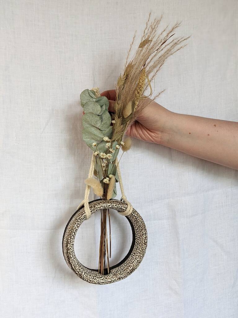 Handmade Black Clay Hanging Doughnut Vase By Rebecca Ridley Ceramics