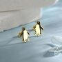 Enamel Penguin Stud Earrings In Sterling Silver, thumbnail 5 of 11
