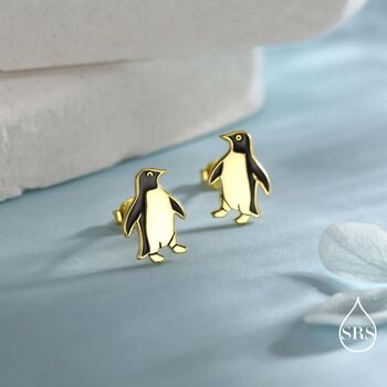Enamel Penguin Stud Earrings In Sterling Silver, 5 of 11