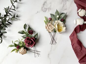 Burgundy, Champagne And White Floral Hair Pins, 2 of 3