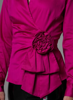 Barbara Fuchsia Evening Blouse With Bow And Rosette, 4 of 4