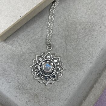 925 Sterling Silver Mandala Moonstone Necklace, 9 of 11