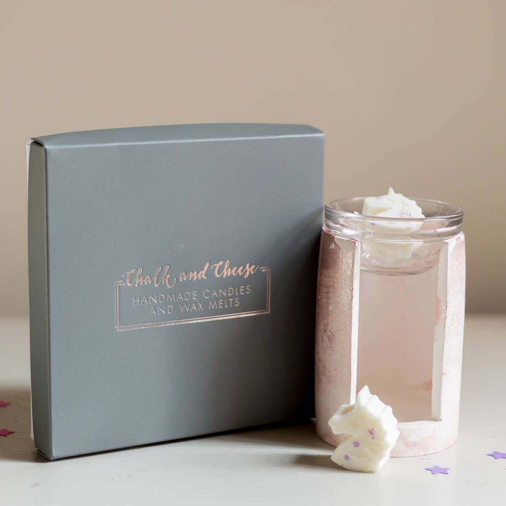 Boxed Unicorn Glitter Wax Melts, Burner And Tealights By Chalk And Cheese Candles And Wax Melts