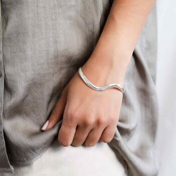 Sterling Silver Wave Cuff Bangle, 3 of 5