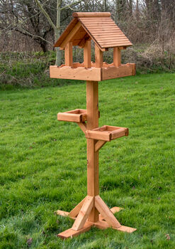 Personalised Triple Platform Timber Roof Bird Table, 2 of 3
