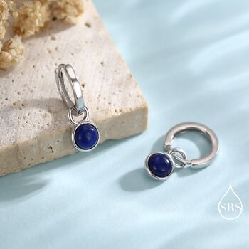 Sterling Silver Dangling Lapis Lazuli Hoop Earrings, 6 of 12