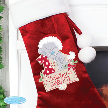 Personalised Tiny Tatty Teddy 'My 1st Christmas' Luxury Red Stocking, 2 of 3