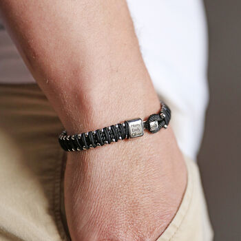 Men's Personalised Black Cord Bead Bracelet In Box, 4 of 10