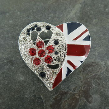 British Union Jack Heart Brooch With Crystals, 2 of 4