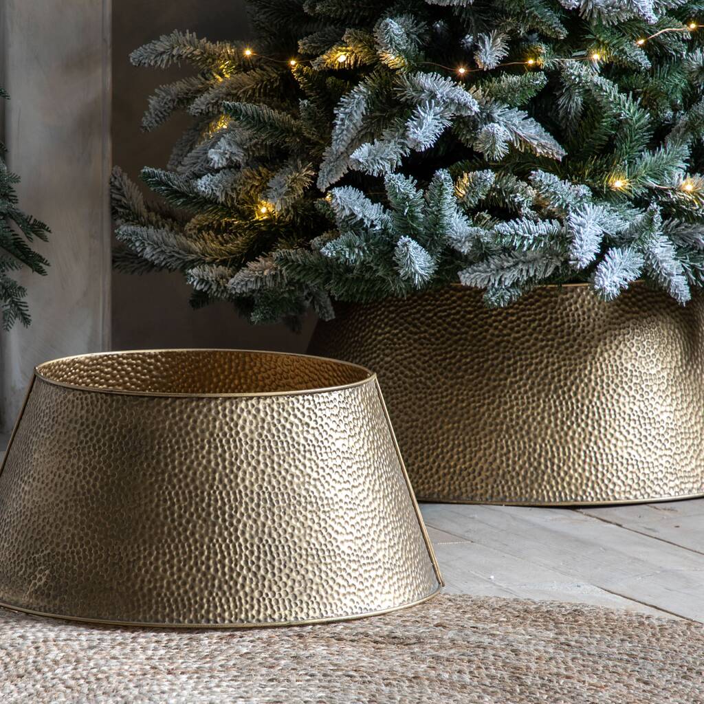 Hammered Gold Metal Christmas Tree Skirts By Primrose & Plum