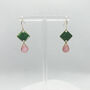 Green And Pink Geometric, Dainty Drop Earrings, thumbnail 7 of 9