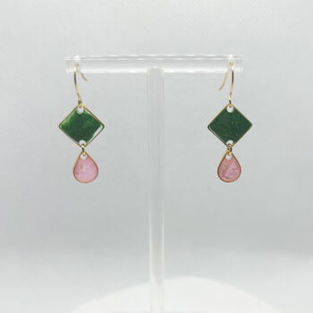 Green And Pink Geometric, Dainty Drop Earrings, 7 of 9