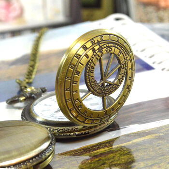 Personalised Bronze Pocket Watch With Sextant Design, 3 of 6