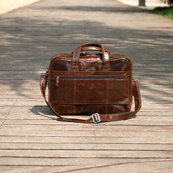 Genuine Leather Briefcase With Leather Suitcase Strap, 5 of 12
