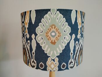 Blue Ikat Design Handmade Lampshade Blues Grey Beige Fabric Table Floor Or Ceiling Pendant, 3 of 5