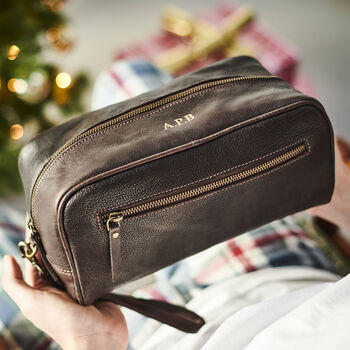 Mens Personalised Leather Wash Bag, 3 of 9