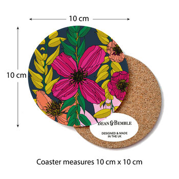 Round Coaster Navy Vivid Blooms Heat And Stain Proof, 3 of 10