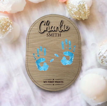 Personalised Oak Veneer Baby Prints Plaque, 3 of 3