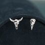 Mismatched Sterling Silver Bird Skull And Bull Skull Stud Earrings, thumbnail 3 of 11