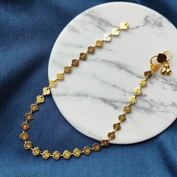 Golden Brass Fan Charm Thin Slim Foot Payal Anklet, 5 of 6