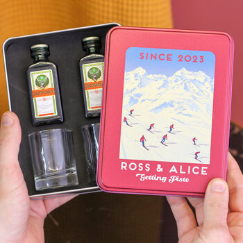 Personalised Ski Drinks Tin With Shot Glasses Gift Set, 4 of 7