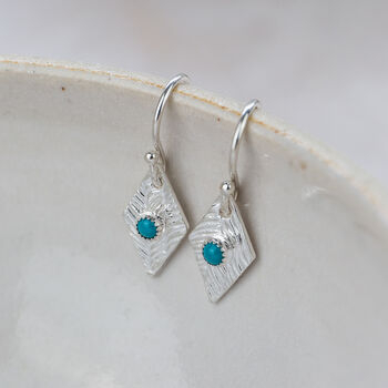 Sterling Silver Diamond And Turquoise Charm Earrings, 2 of 5
