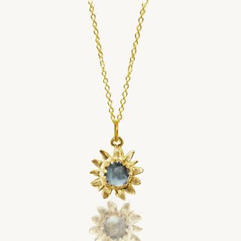 9ct Gold Sunflower Necklace With Blue Topaz, 2 of 7