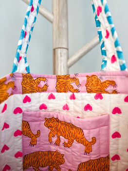 Handmade Pink Tiger Quilted Tote Bag, 5 of 6