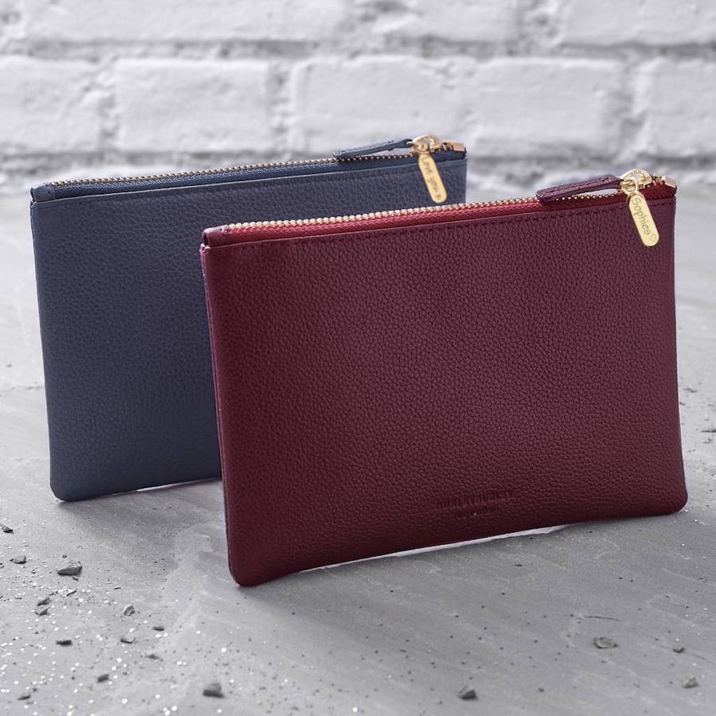 Personalised store leather clutch