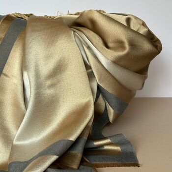 Silky Dark Grey And Gold Border Reversible Scarf, 5 of 8