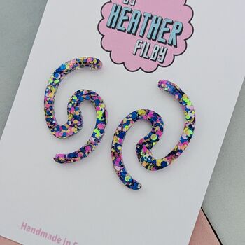 Squiggle Glitter Resin Earrings / Abstract Wavy Jewellery / Bold Colourful Jewellery / Dopamine Dressing Gift, 7 of 12