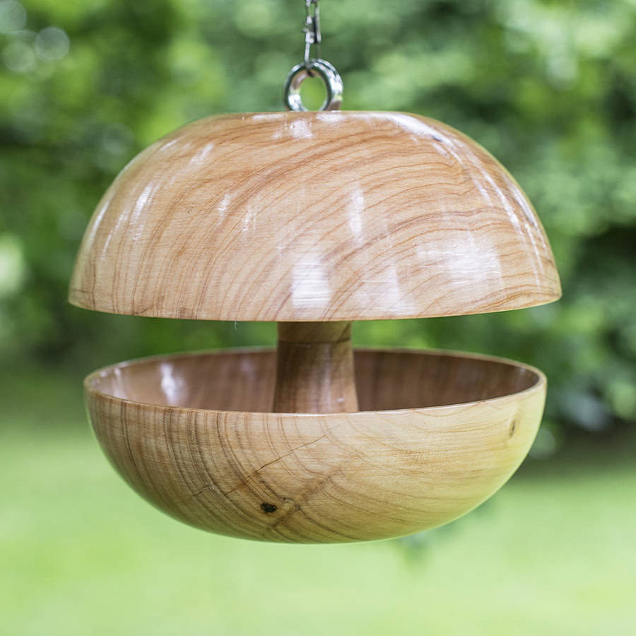 wooden apple bird feeder