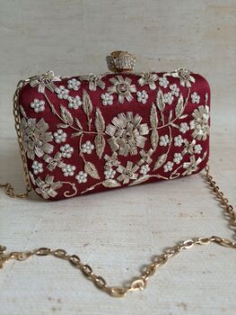 Maroon Handcrafted Rectangular Clutch Bag, 3 of 9