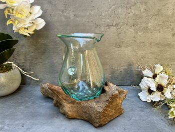 22cm Handmade Molten Glass Wine Jug Natural Teak Root Wooden, 2 of 12