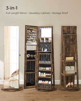 Six LED Mirror Jewellery Cabinet 360° Swivel Storage, 4 of 7