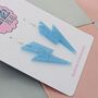 Light Blue Glitter Lightning Bolt Earrings Small And Large, thumbnail 3 of 10