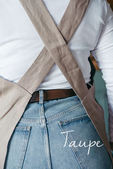 Linen Cross Back Apron | Japanese No Tie Pinafore With Pockets, 8 of 12