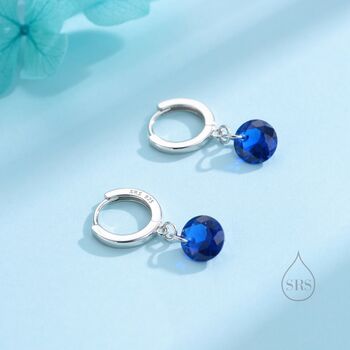 Dangle Sapphire Blue Cz Huggie Hoop Earrings, 7 of 11