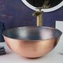 Blue Patina Hammered Copper Bathroom Sink, 400 Mm Diameter, thumbnail 3 of 5