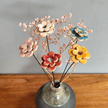 Ceramic Daisy Bouquet Flower Stems Artificial Handmade Set Mother's Day Gift, 2 of 8