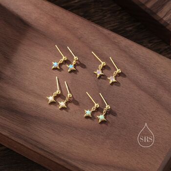 Tiny Blue Opal Star Dangle Stud Earrings, 5 of 12