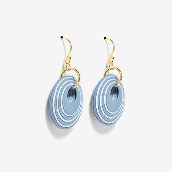 Two Toned Blue Stripey Circular Earrings, 4 of 6